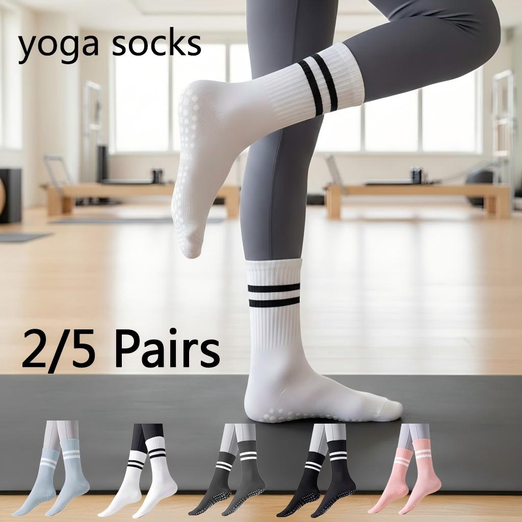 Pilates Yoga Set - ถุงเท้าโยคะกันลื่นสำหรับผู้หญิง, ถุงเท้าพิลาทิสแบบยึดเกาะ, ชุด 2/5 คู่, ถุงเท้ากันลื่นสำหรับเต้นรำ,