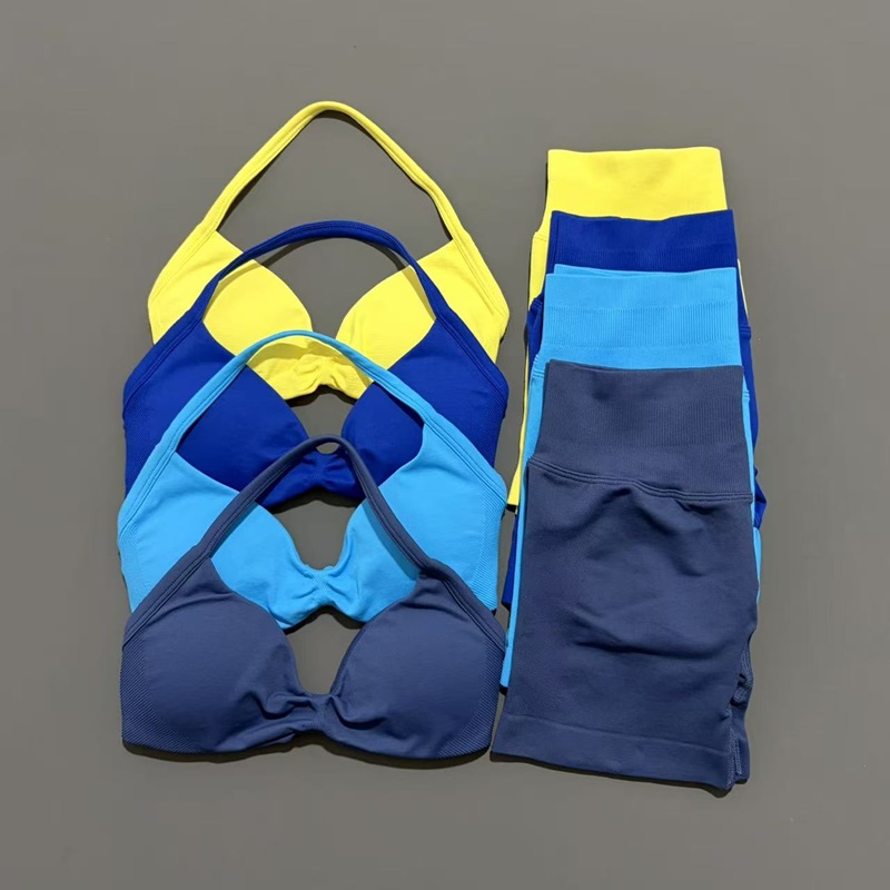 Pilates Yoga Set - 2 ชิ้น HISTELLO ชุดกีฬาชุดโยคะแบบไม่มีรอยต่อสตรappy บราเอวสูงกางเกงขาสั้นระบายอากาศได้ดียิมออกกำลังกายเสื้อผ้าออกกำลังกาย