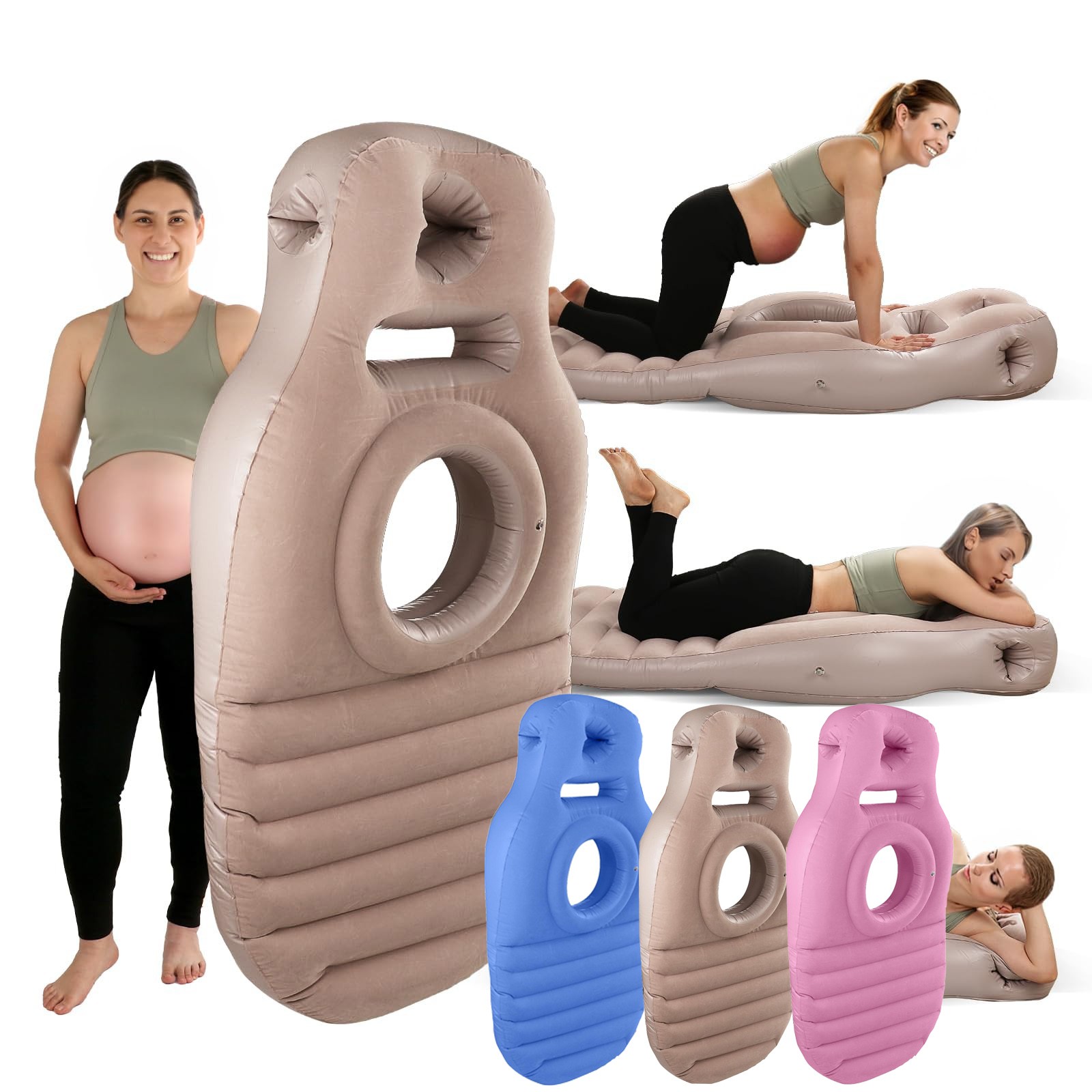 Mat Pilates Yoga - Flocked PVC O-type เสื่อโยคะสําหรับตั้งครรภ์ Inflatable การตั้งครรภ์หมอนเบาะหมอนนอนสําหรับตั้งครรภ์ด้วยปั๊มลม