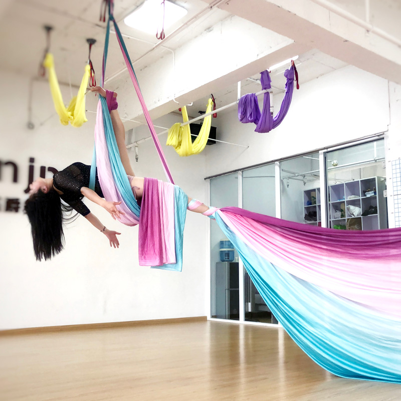 Aerial Silk Hammock - ผ้าไหมทางอากาศสําหรับกายกรรมเต้นรํา แอร์โยคะ อุปกรณ์เปลญวน ยืดปานกลาง 14 ม